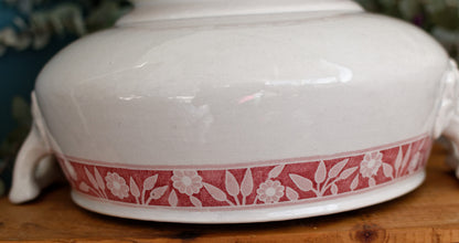 Service Varsovie LABRADOR CREIL et MONTEREAU Depose France French Antique Ironstone Red Transferware Soup Tureen "Soupiere" Terre de Fer en Faience