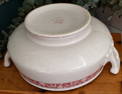 Service Varsovie LABRADOR CREIL et MONTEREAU Depose France French Antique Ironstone Red Transferware Soup Tureen "Soupiere" Terre de Fer en Faience