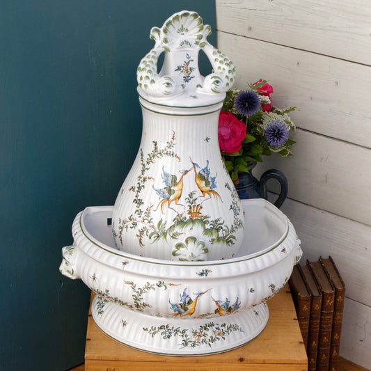 French Vintage Faience Fountain Fait par Lallier a Moustiers Decor entierement peint a la main