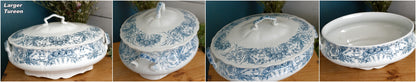 LAMBALLE St Amand et Hamage Nord  French Antique Ironstone Blue Transferware Soup Tureen Soupiere Terre de Fer Faience