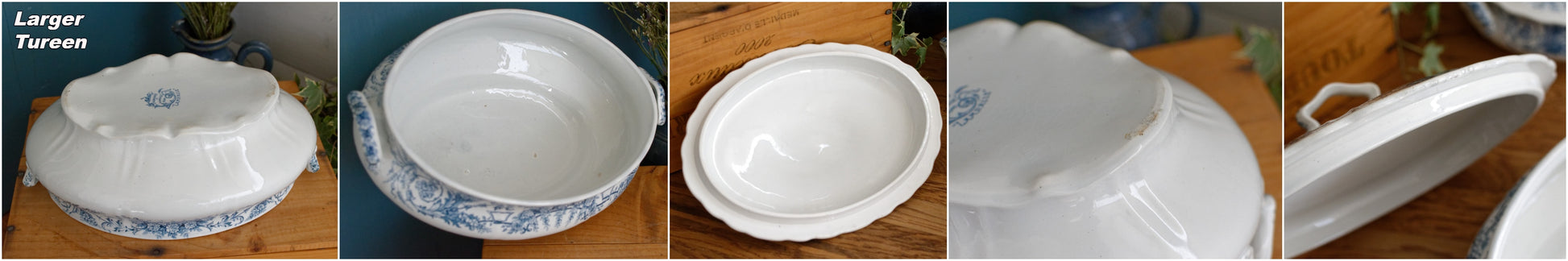 LAMBALLE St Amand et Hamage Nord  French Antique Ironstone Blue Transferware Soup Tureen Soupiere Terre de Fer Faience