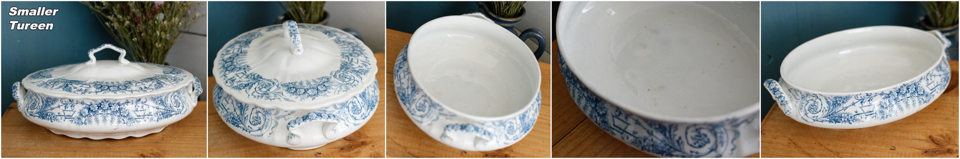 LAMBALLE St Amand et Hamage Nord  French Antique Ironstone Blue Transferware Soup Tureen Soupiere Terre de Fer Faience