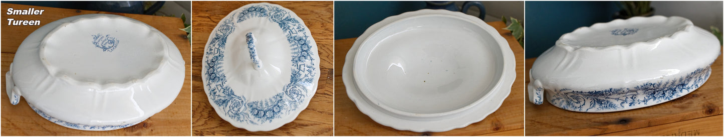 LAMBALLE St Amand et Hamage Nord  French Antique Ironstone Blue Transferware Soup Tureen Soupiere Terre de Fer Faience