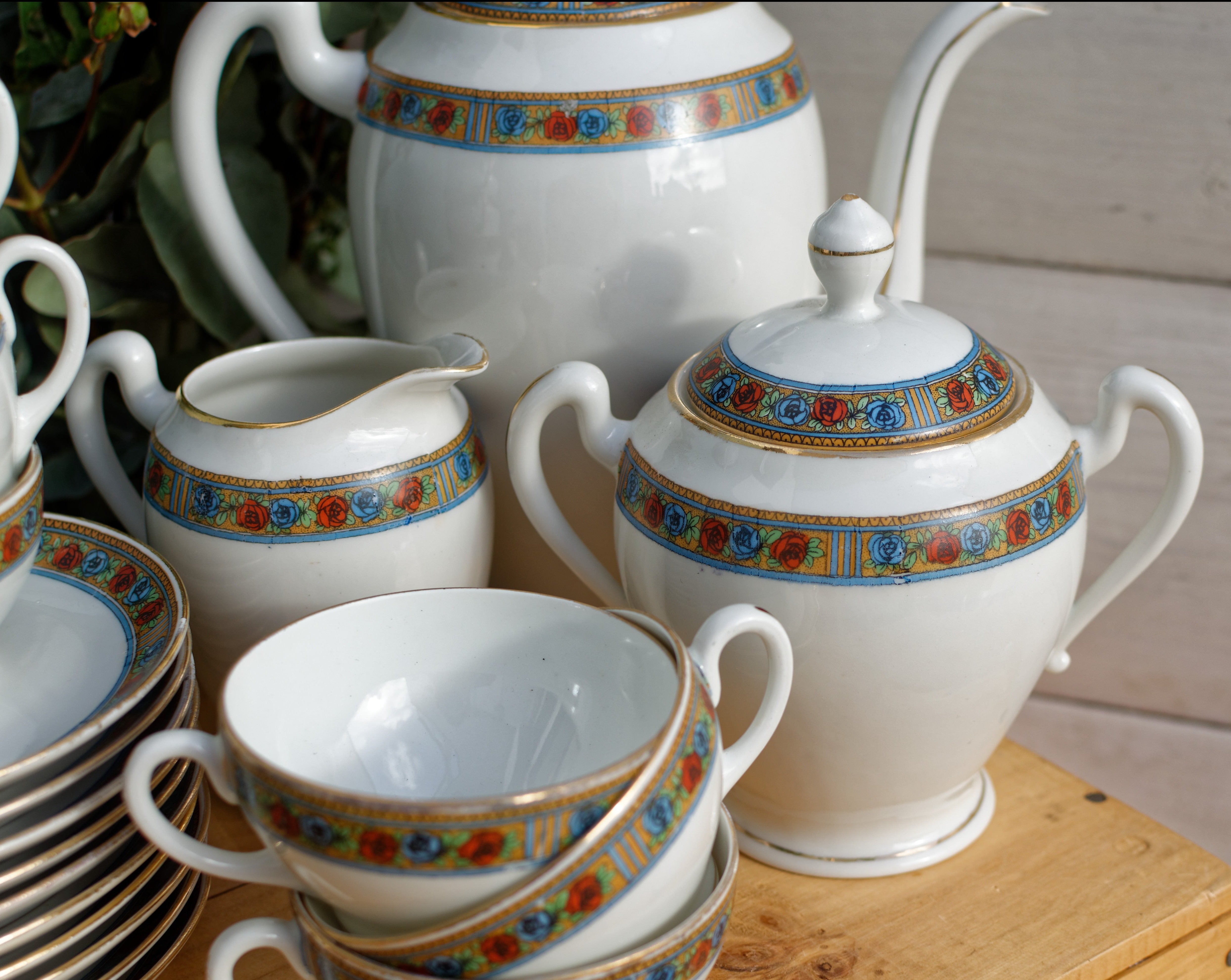 Vintage popular Tea Set Porcelain 50s Stadtlengsfeld Germany