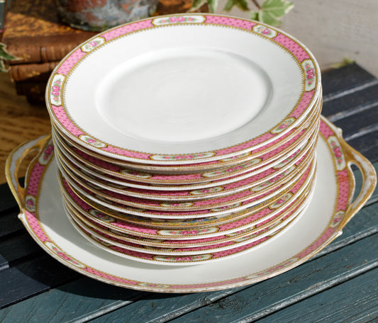 C&P LIMOGES France Cake Service ~ French Antique Fine Porcelain Serving Set Service 10 ppl