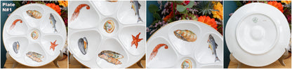 1950s E.B.F. LIMOGES Porcelaine France French Vintage Fine Porcelain Oyster "Huître" Shellfish Plate with 6 Wells Terre de Fer en Faience