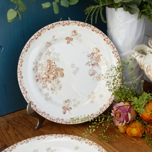 1890s ~ LUCIE Terre de Fer H.B. & Cie (Hautin, Boulenger) Choisy-Le-Roi ~ French Antique Ironstone Brown Transferware Plate ~ Terre de Fer Faience