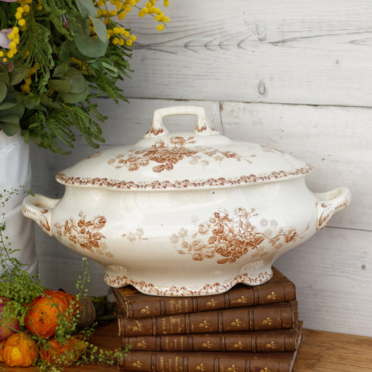 1890s ~ LUCIE Terre de Fer H.B. & Cie (Hautin, Boulenger) Choisy-Le-Roi ~ French Antique Ironstone Brown Transferware Soup Tureen "Soupiere" ~ Terre de Fer Faience