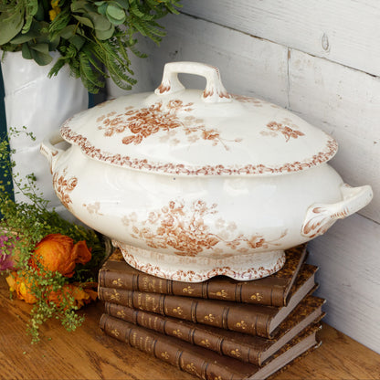1890s ~ LUCIE Terre de Fer H.B. & Cie (Hautin, Boulenger) Choisy-Le-Roi ~ French Antique Ironstone Brown Transferware Soup Tureen "Soupiere" ~ Terre de Fer Faience