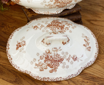 1890s ~ LUCIE Terre de Fer H.B. & Cie (Hautin, Boulenger) Choisy-Le-Roi ~ French Antique Ironstone Brown Transferware Soup Tureen "Soupiere" ~ Terre de Fer Faience