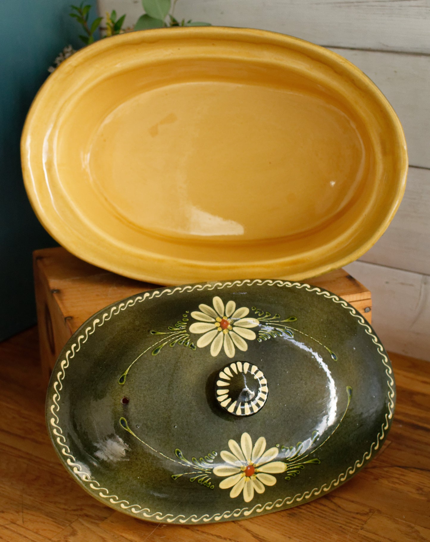 French Vintage Large Alsace SOUFFLENHEIM BAECKEOFFE Cocotte en Terre Cuite Olive Green Oval Lidded Stoneware Terrine Cookware Casserole Dish Made in France