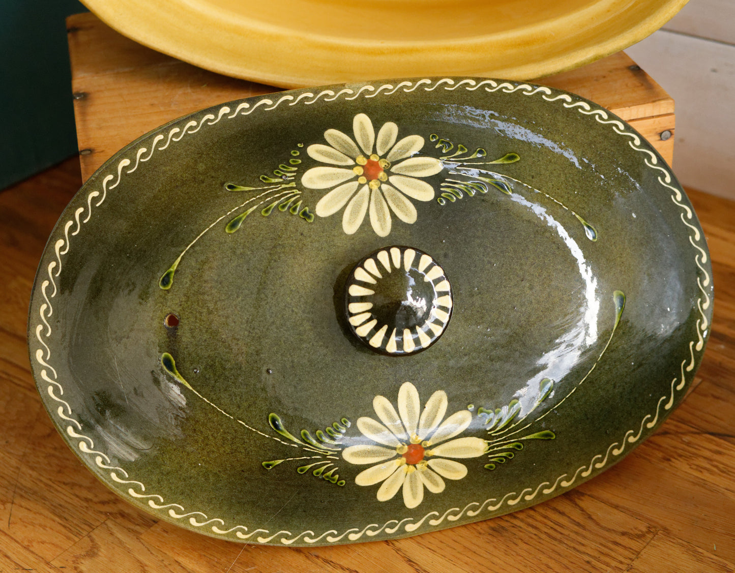 French Vintage Large Alsace SOUFFLENHEIM BAECKEOFFE Cocotte en Terre Cuite Olive Green Oval Lidded Stoneware Terrine Cookware Casserole Dish Made in France