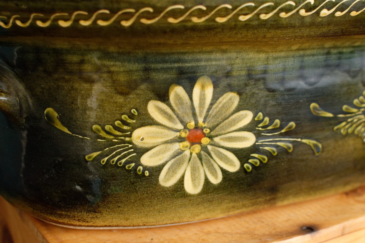 French Vintage Large Alsace SOUFFLENHEIM BAECKEOFFE Cocotte en Terre Cuite Olive Green Oval Lidded Stoneware Terrine Cookware Casserole Dish Made in France