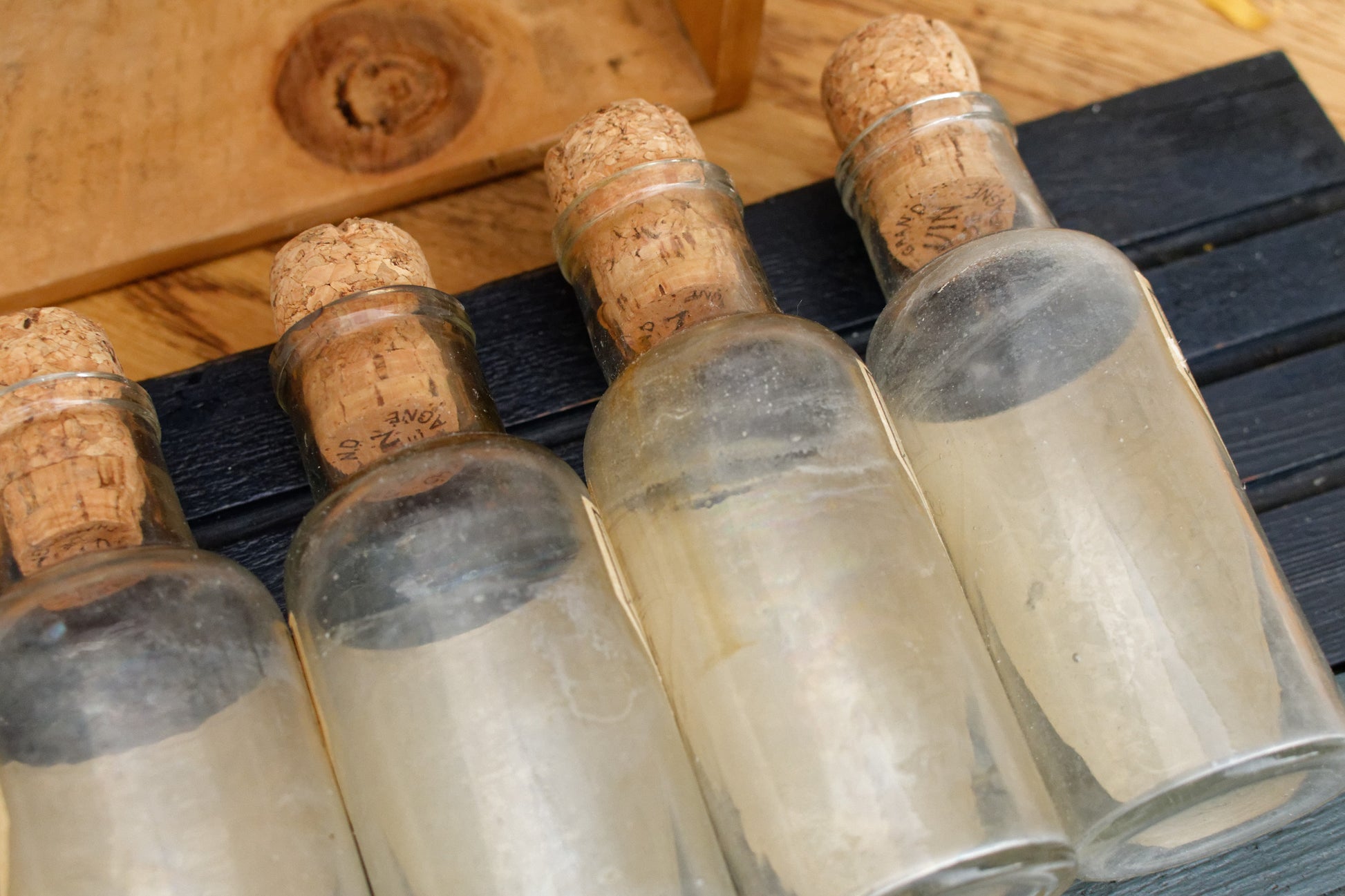 French Vintage Collectible Advertising Glass Bottle Set of 5  Bonneterie LAINE COTONS FILS & SOIES Laines au Tricot Fils Nuance C Pechavit 42 Rue Montesquieu AGEN