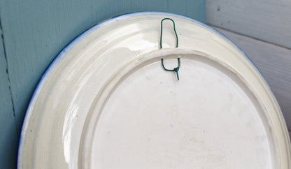 French Vintage Stoneware Hanging Blue Floral Plate Platter