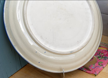 French Vintage Stoneware Hanging Blue Floral Plate Platter