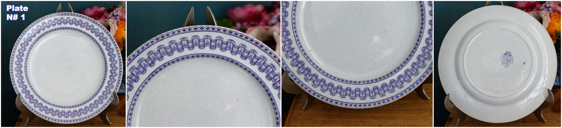 T&B TURIN Antique Ironstone Porcelain Lavender Transferware Salad Plate Terre de Fer en Faience