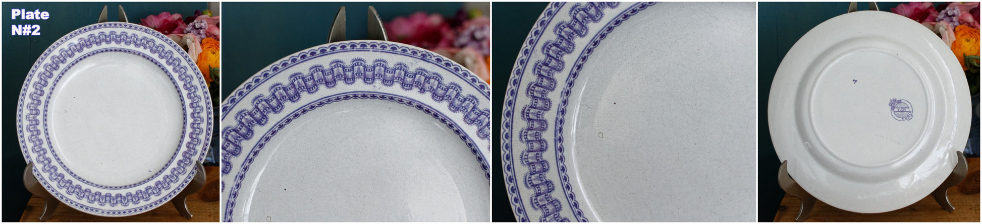 T&B TURIN Antique Ironstone Porcelain Lavender Transferware Salad Plate Terre de Fer en Faience