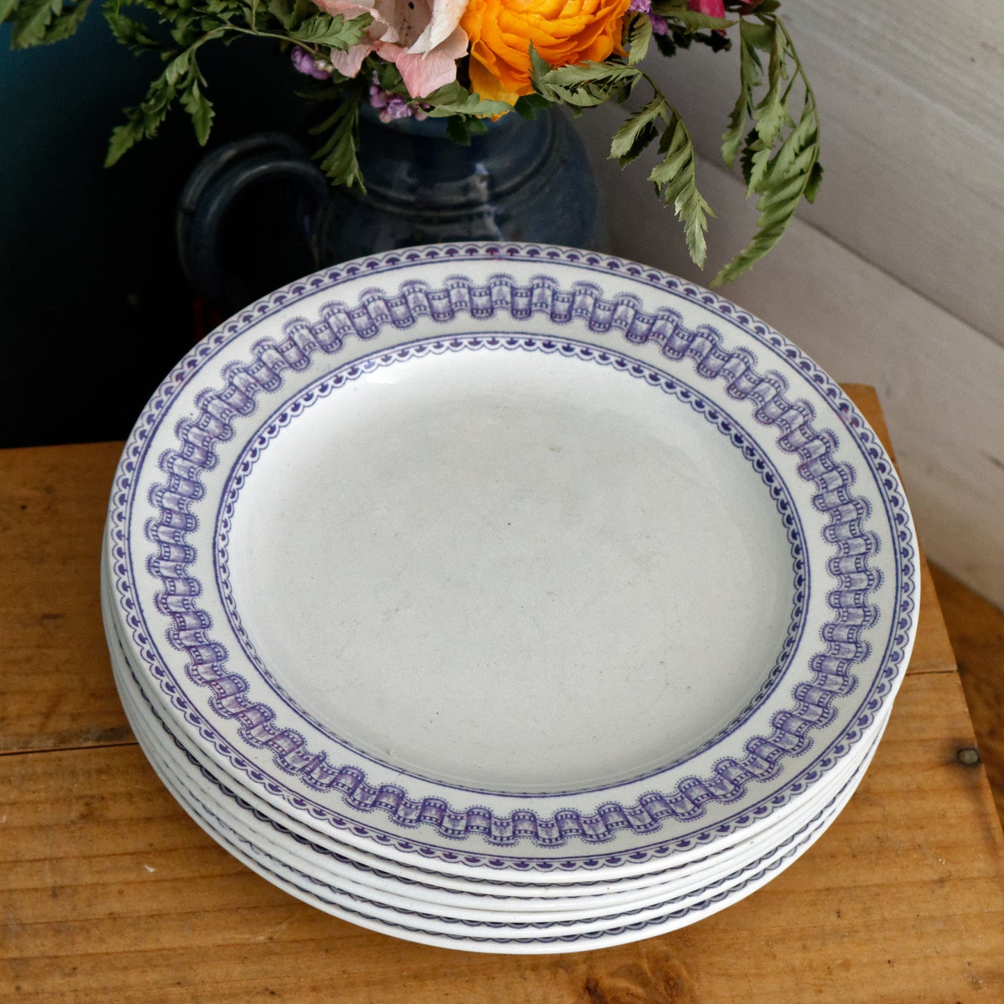 T&B TURIN Antique Ironstone Porcelain Lavender Transferware Salad Plate Terre de Fer en Faience