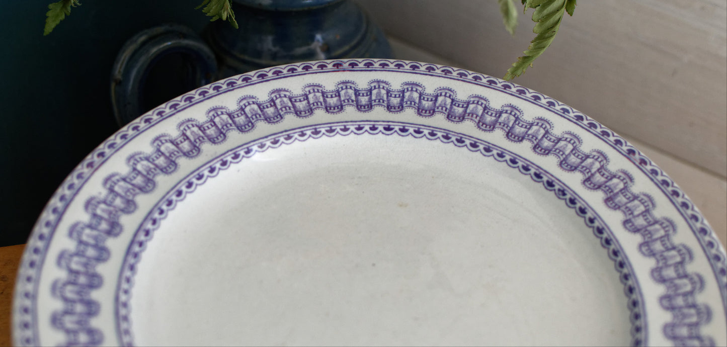 T&B TURIN Antique Ironstone Porcelain Lavender Transferware Salad Plate Terre de Fer en Faience