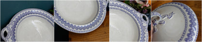 T&B TURIN Motif Antique Ironstone Porcelain Lavender Transferware Covered Serving Plate Cloche ou Compotier Terre de Fer en Faience