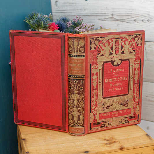 1888 NOS GRANDES ECOLES MILITAIRE et CIVILES by Louis Rousselet HACHETTE et Cie French Antique Collectible First Edition Illustrated Polychrome Hardcover Book Novel Gilded Cartonnage Livre