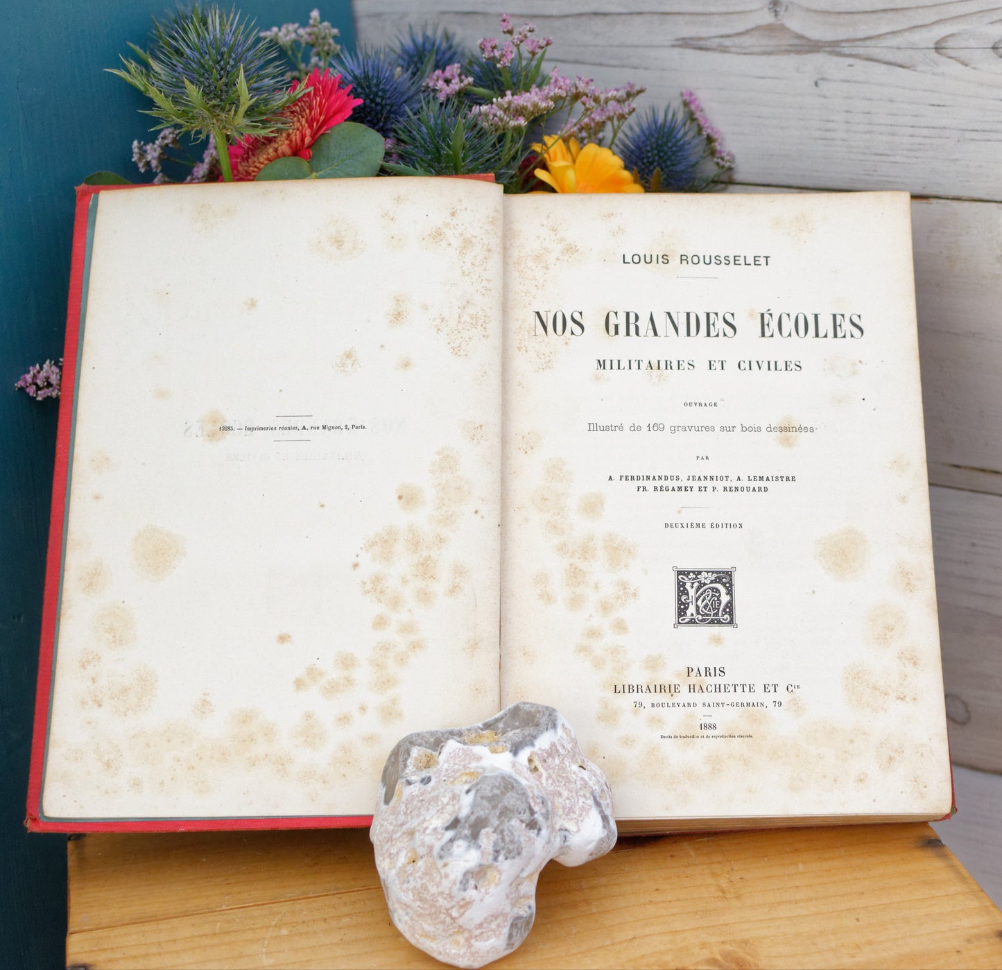 1888 NOS GRANDES ECOLES MILITAIRE et CIVILES by Louis Rousselet HACHETTE et Cie French Antique Collectible First Edition Illustrated Polychrome Hardcover Book Novel Gilded Cartonnage Livre