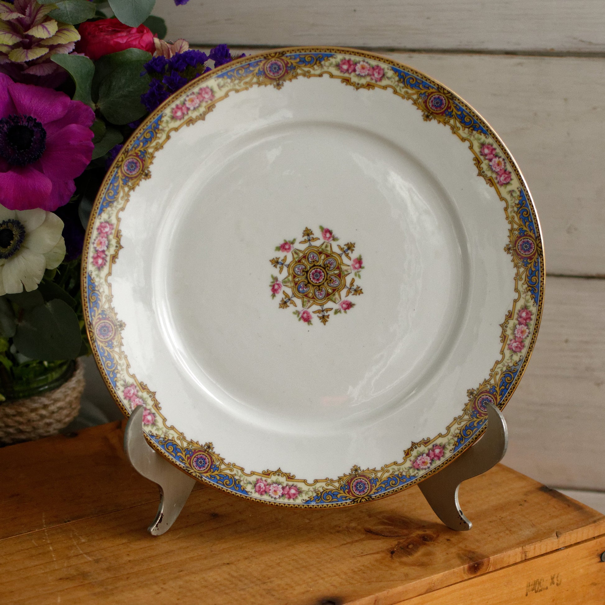 1920s F. Legrand & Cie LIMOGES France French Antique Fine Porcelain Footed Cake Plate "Plat à gâteau sur pied" Footed Serving Plate