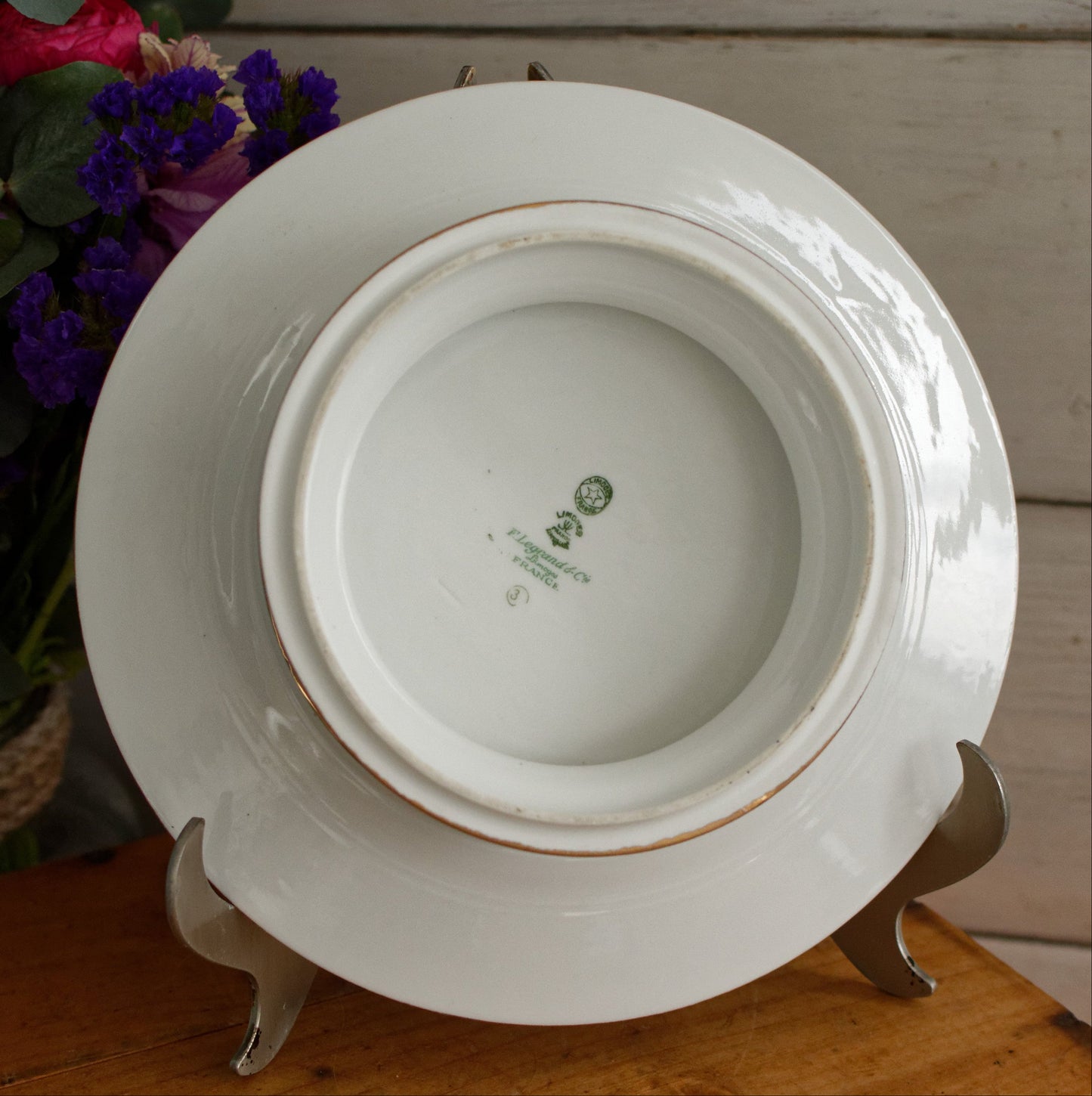 1920s F. Legrand & Cie LIMOGES France French Antique Fine Porcelain Footed Cake Plate "Plat à gâteau sur pied" Footed Serving Plate