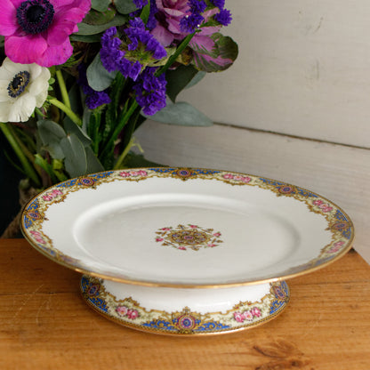1920s F. Legrand & Cie LIMOGES France French Antique Fine Porcelain Footed Cake Plate "Plat à gâteau sur pied" Footed Serving Plate