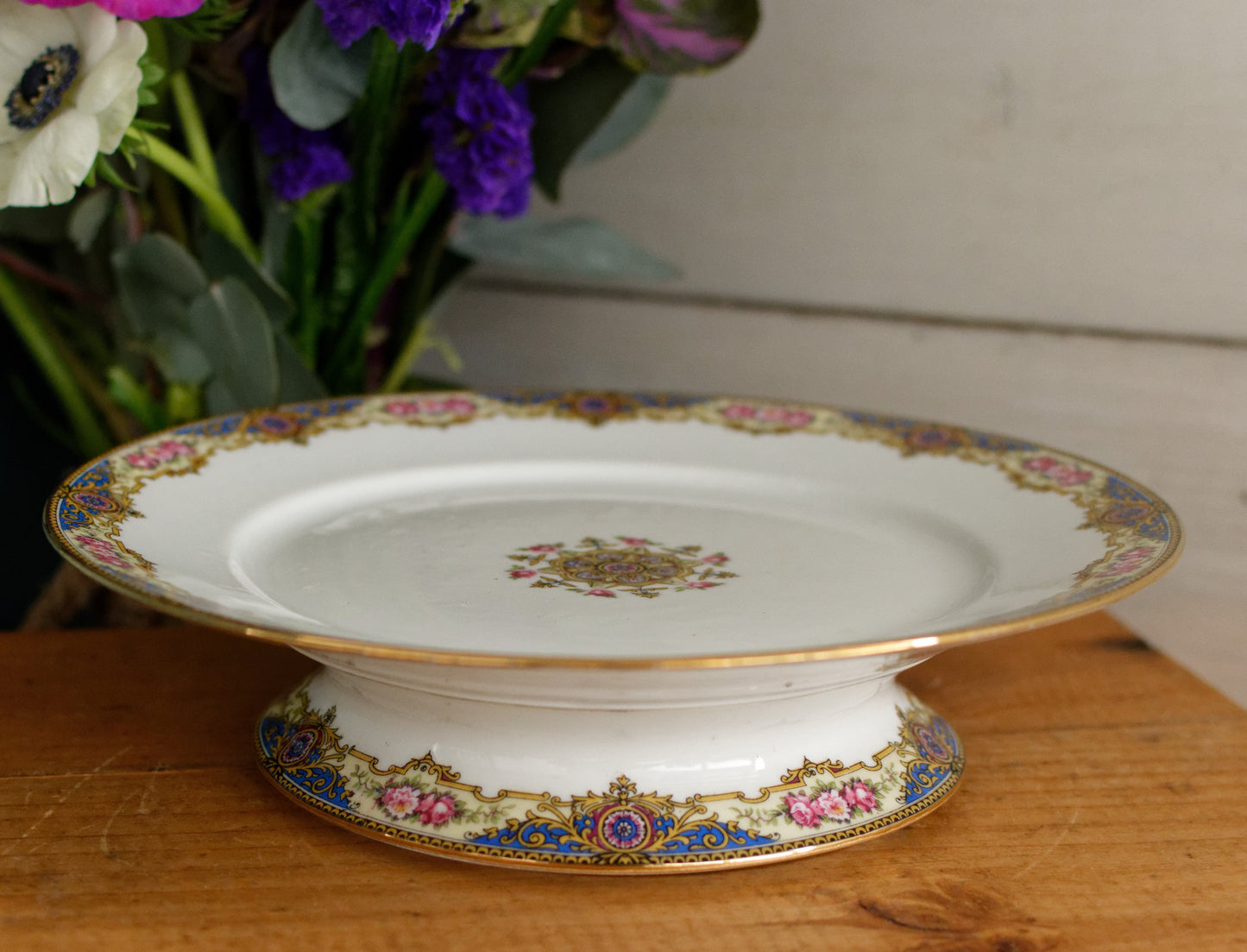 1920s F. Legrand & Cie LIMOGES France French Antique Fine Porcelain Footed Cake Plate "Plat à gâteau sur pied" Footed Serving Plate