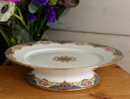 1920s F. Legrand & Cie LIMOGES France French Antique Fine Porcelain Footed Cake Plate "Plat à gâteau sur pied" Footed Serving Plate