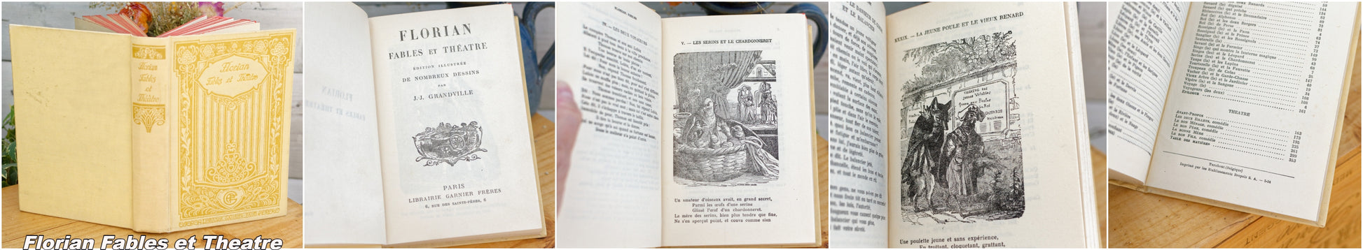 French Vintage Book Novel Livre Roman Florian Fables et Theatre JJ Grandville. Libraires Garnier Freres. Drole de Jeu by Roger VAILLARD. 858 Exemplaire N*47. Les Classique Anglais 1887 Libraires Hachette & Cie Paris. 