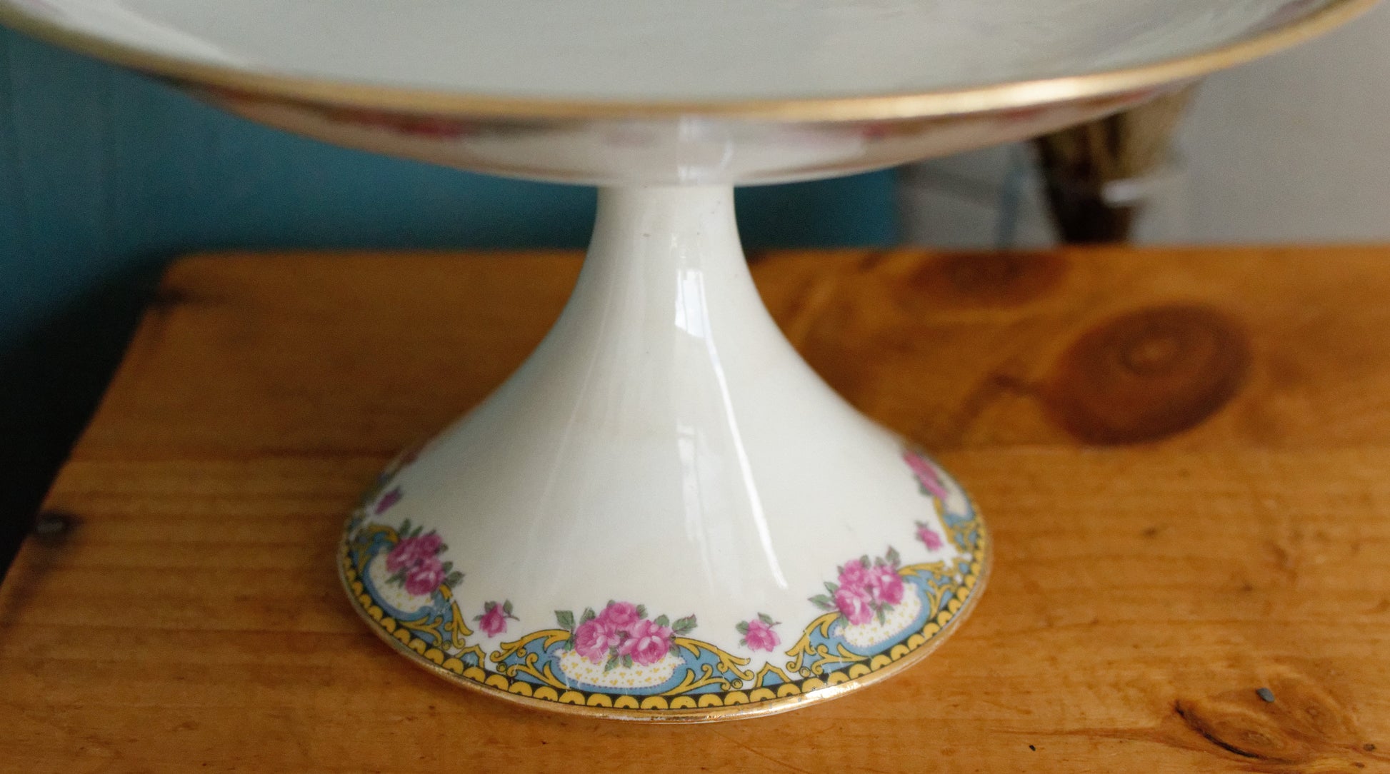 LIMOGES France French Antique Fine Porcelain Footed Cake Fruit Bowl Plate Compotier Rose Gold Garland Gilding
