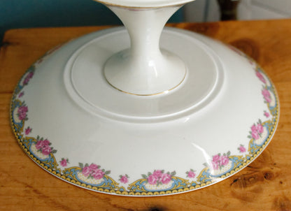 LIMOGES France French Antique Fine Porcelain Footed Cake Fruit Bowl Plate Compotier Rose Gold Garland Gilding