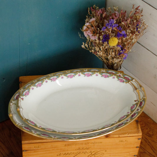 LIMOGES France French Antique Fine Porcelain Oval Serving Plate Rose Gold Garland Gilding