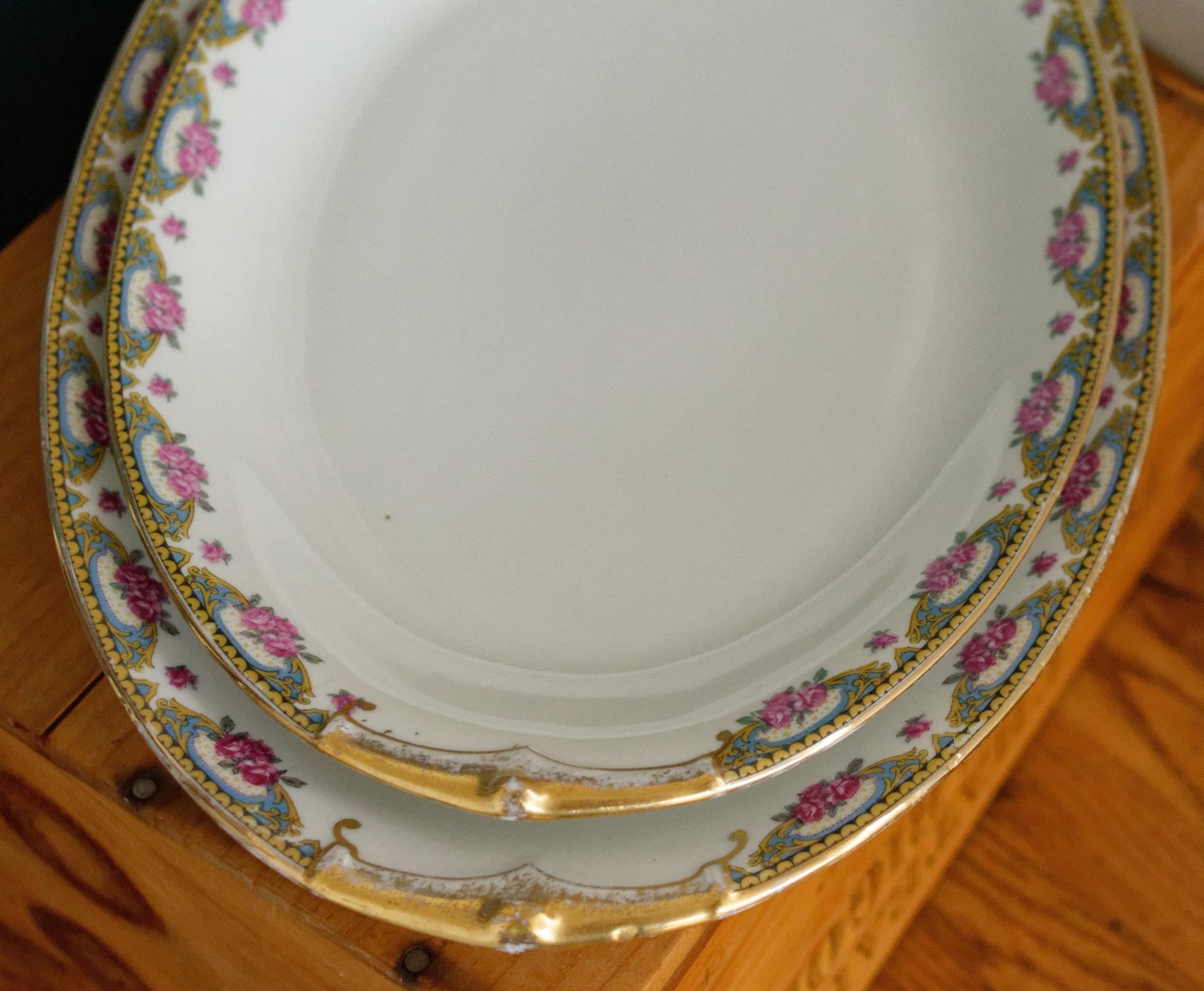 LIMOGES France French Antique Fine Porcelain Oval Serving Plate Rose Gold Garland Gilding