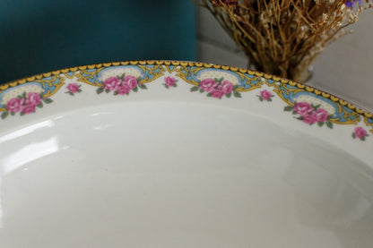 LIMOGES France French Antique Fine Porcelain Serving Bowl Bol Creux Rose Gold Garland Gilding