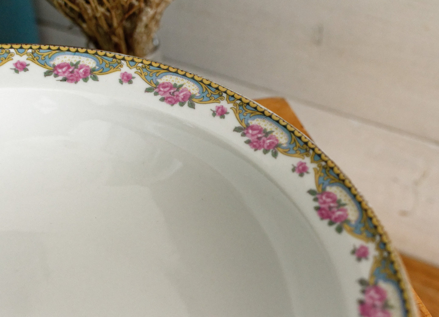 LIMOGES France French Antique Fine Porcelain Serving Bowl Bol Creux Rose Gold Garland Gilding
