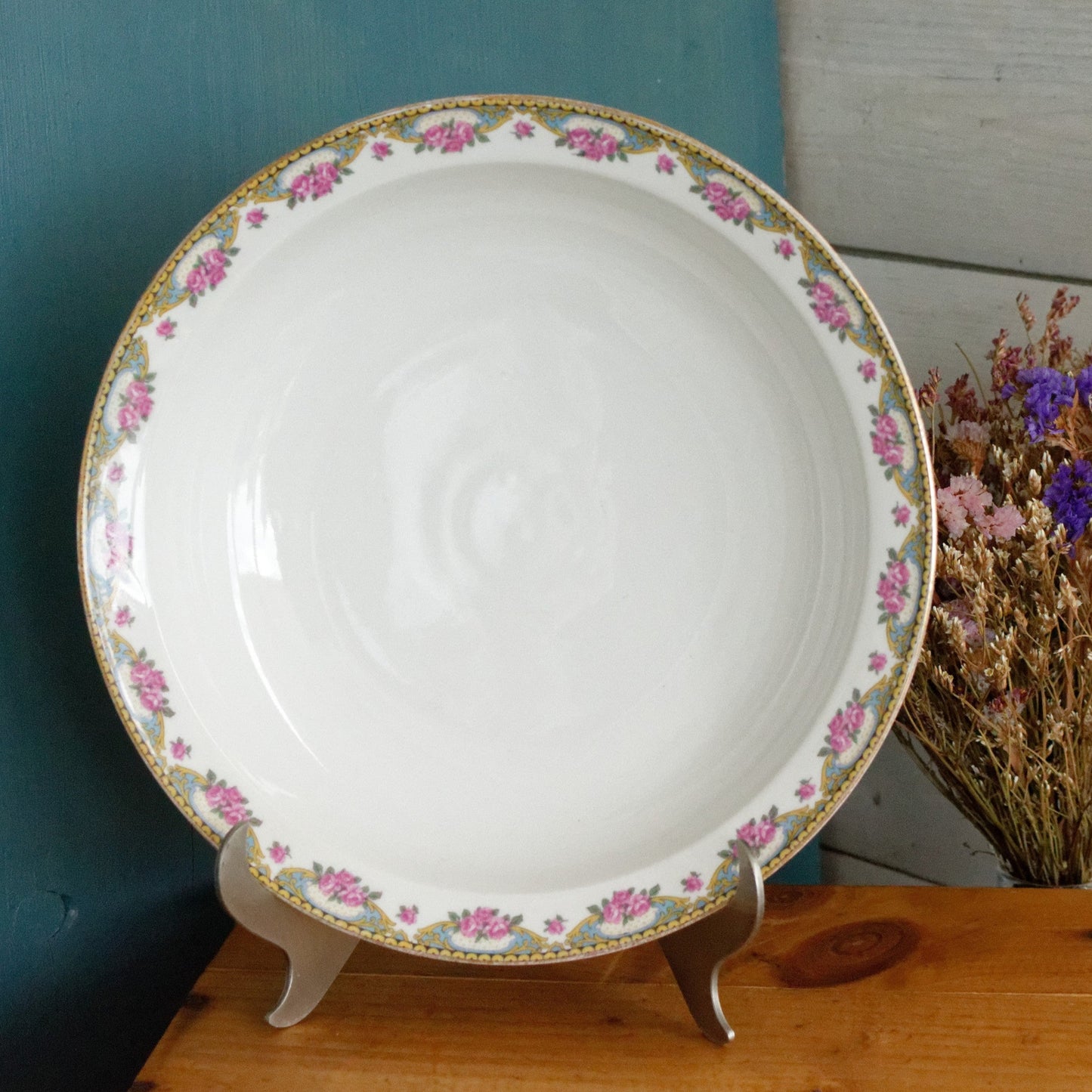 LIMOGES France French Antique Fine Porcelain Serving Bowl Bol Creux Rose Gold Garland Gilding