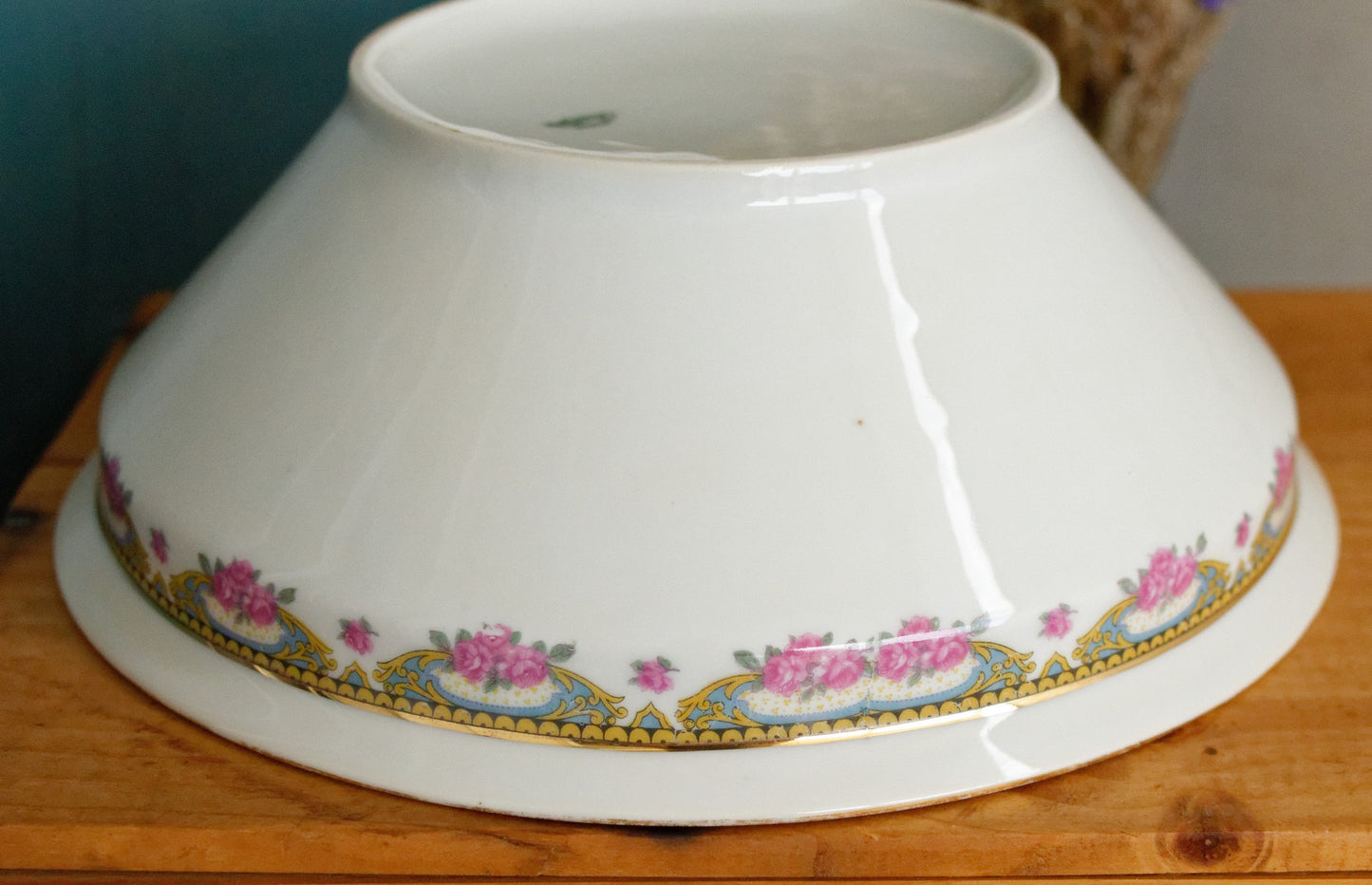LIMOGES France French Antique Fine Porcelain Serving Bowl Bol Creux Rose Gold Garland Gilding
