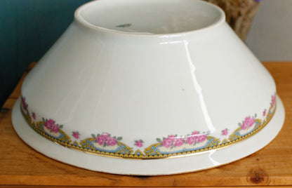 LIMOGES France French Antique Fine Porcelain Serving Bowl Bol Creux Rose Gold Garland Gilding