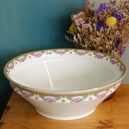 LIMOGES France French Antique Fine Porcelain Serving Bowl Bol Creux Rose Gold Garland Gilding