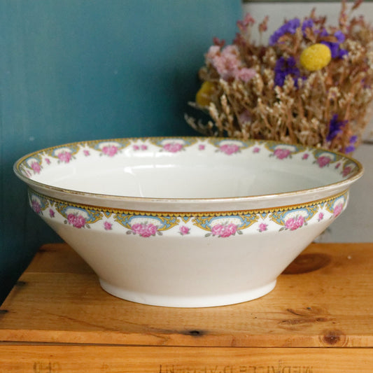 LIMOGES France French Antique Fine Porcelain Serving Bowl Bol Creux Rose Gold Garland Gilding