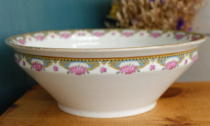 LIMOGES France French Antique Fine Porcelain Serving Bowl Bol Creux Rose Gold Garland Gilding