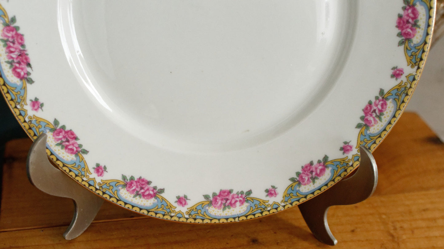 LIMOGES France French Antique Fine Porcelain Footed Cake Plate Plat à gâteau sur pied Rose Gold Garland Gilding