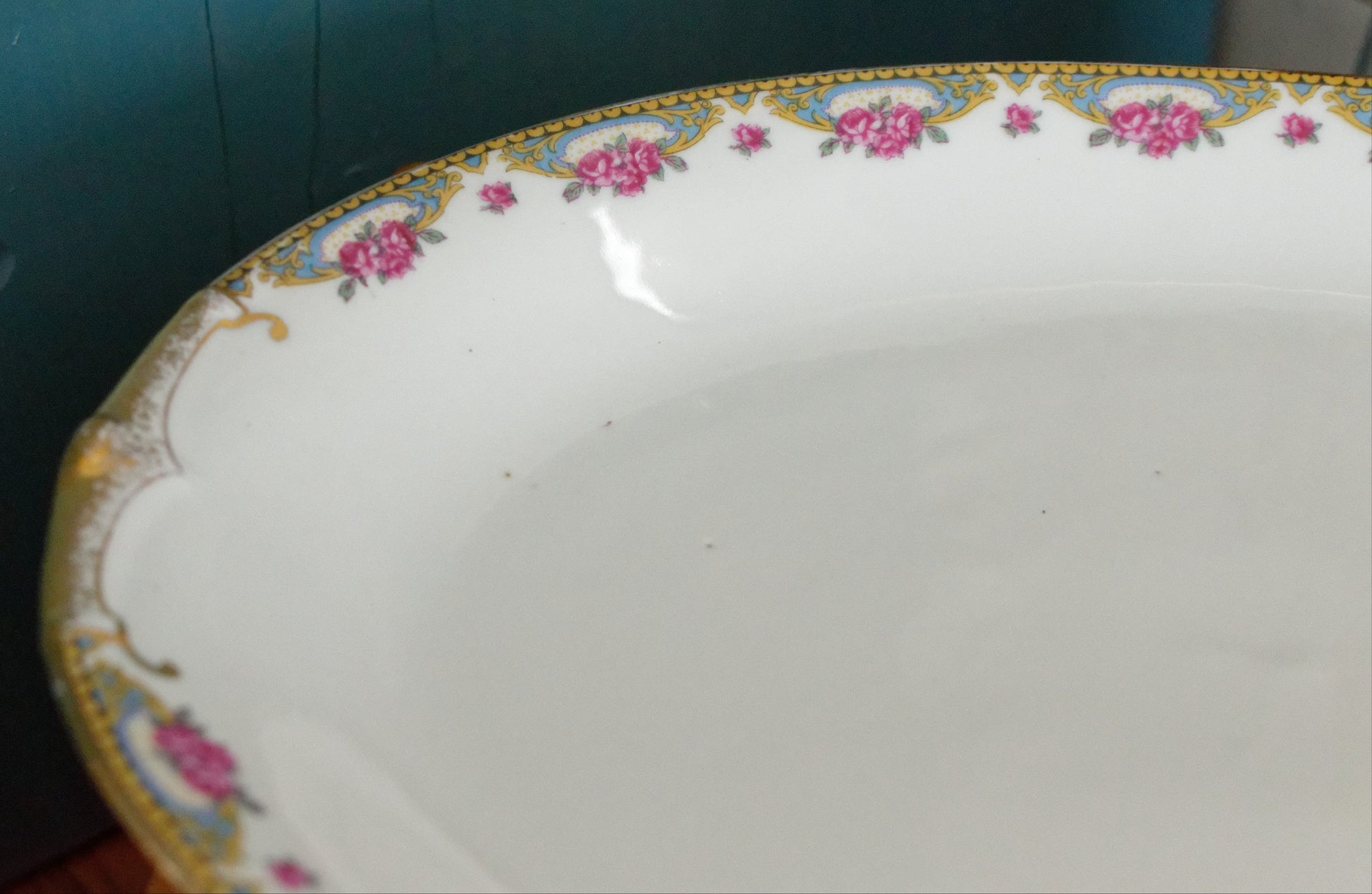 LIMOGES France French Antique Fine Porcelain Oval Serving Plate Rose Gold Garland Gilding