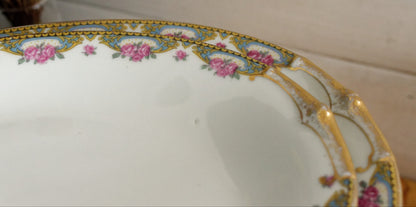 LIMOGES France French Antique Fine Porcelain Oval Serving Plate Rose Gold Garland Gilding