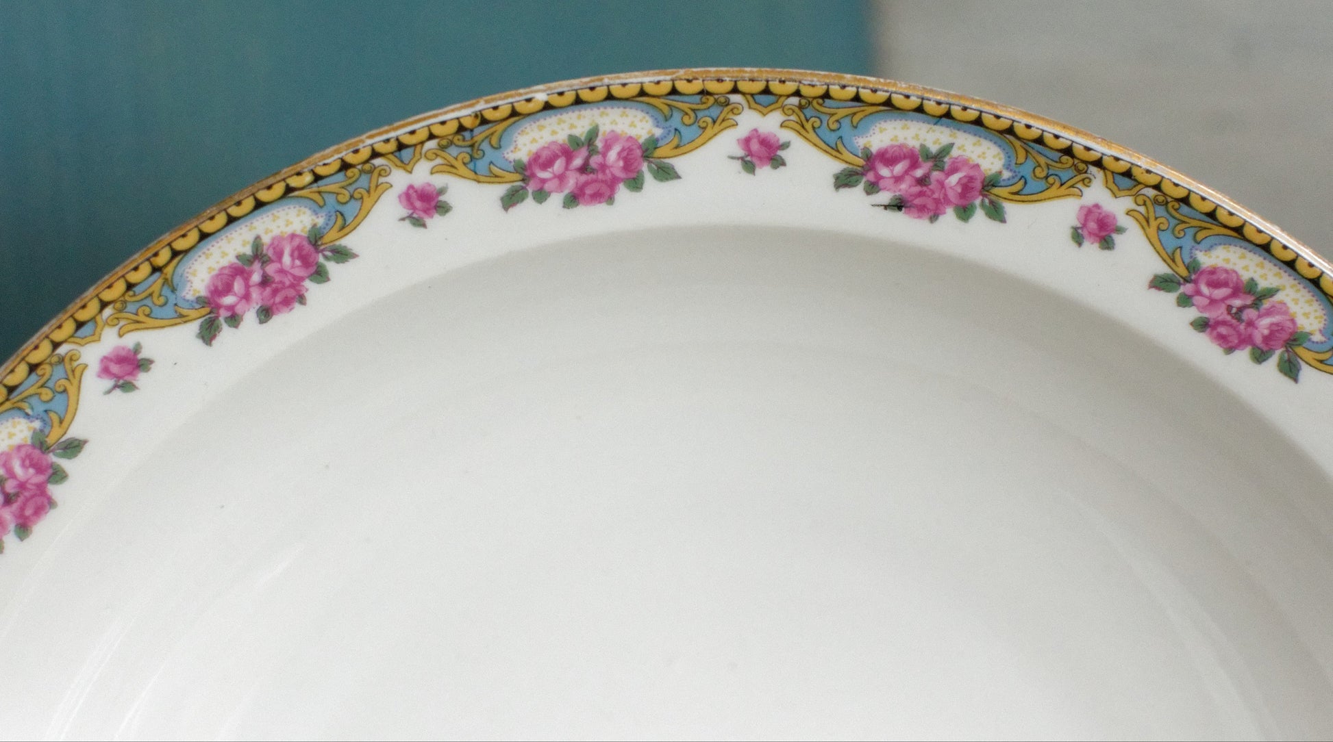 LIMOGES France French Antique Fine Porcelain Serving Bowl Bol Creux Rose Gold Garland Gilding