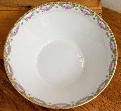 LIMOGES France French Antique Fine Porcelain Serving Bowl Bol Creux Rose Gold Garland Gilding